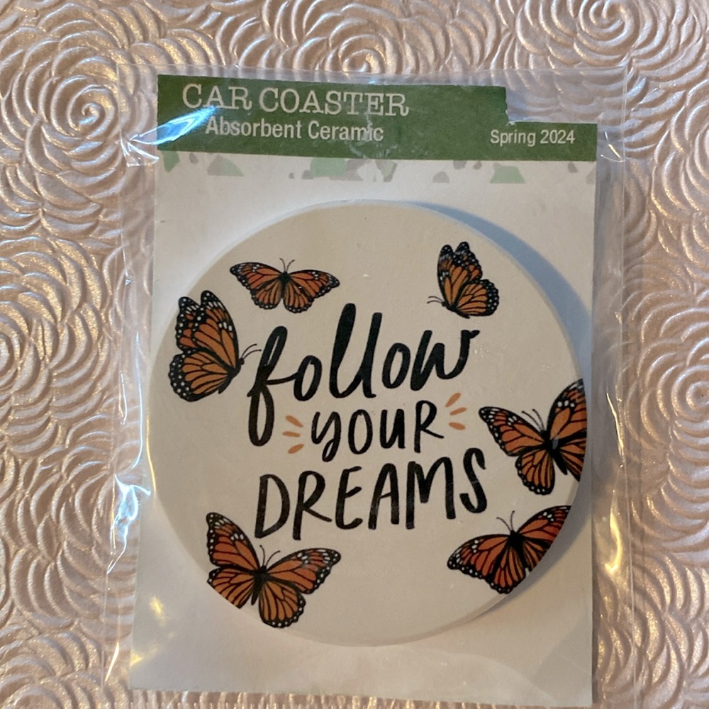 🦋 Butterfly Follow Your Dreams Car Coaster Ceramic. Perfect stocking, st…